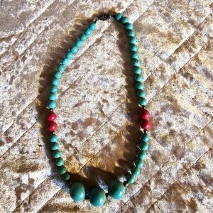 Turquoise and Red Coral beaded neclace